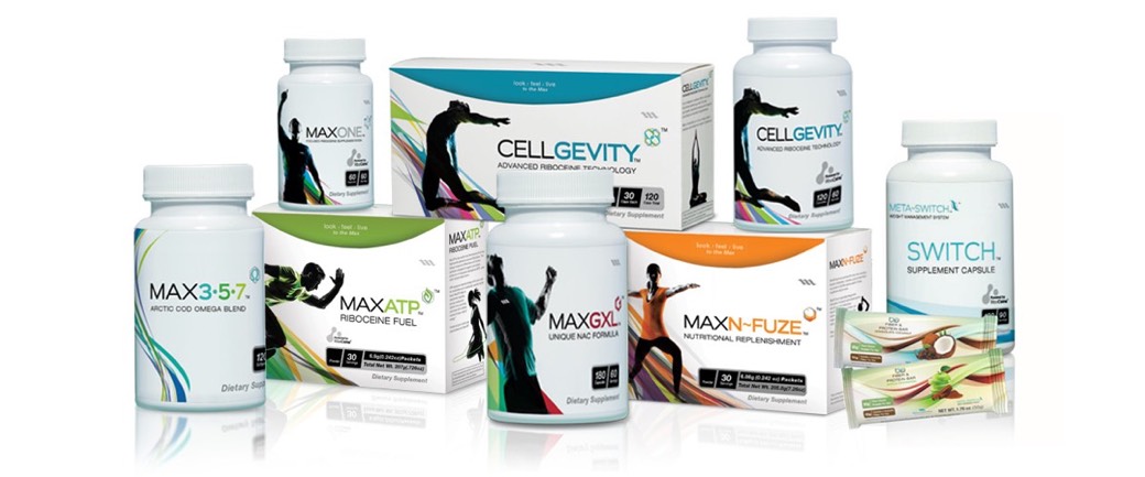 Max International product range includes glutathione enhancing nutritional supplements Cellgevity MaxATP and MaxONE powered by RiboCeine